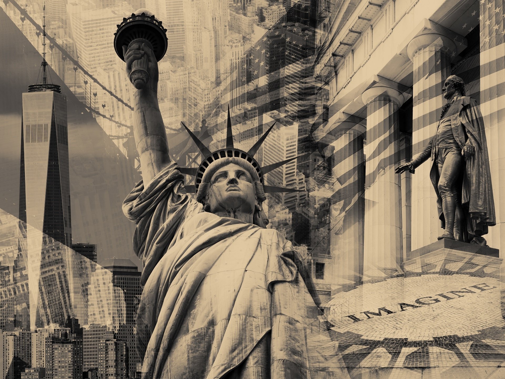 Download Sepia Statue Of Liberty Man Made New York HD Wallpaper