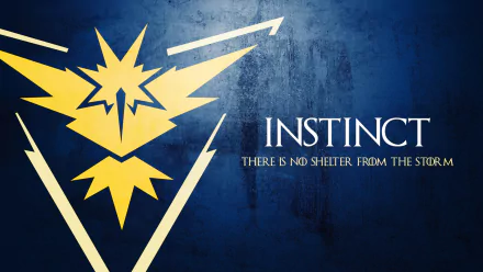HD desktop wallpaper featuring Team Instinct from Pokemon Go with the quote There is no shelter from the storm on a blue background.