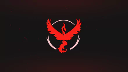A vibrant HD wallpaper featuring Moltres, the legendary Pokémon, with striking red tones and the Team Valor emblem from Pokémon Go, set against a dark backdrop.