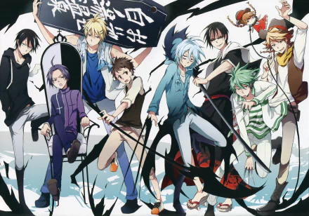 HD desktop wallpaper featuring characters from the anime Servamp, showcasing a vibrant and dynamic group pose with diverse expressions and unique styles against a dramatic background.