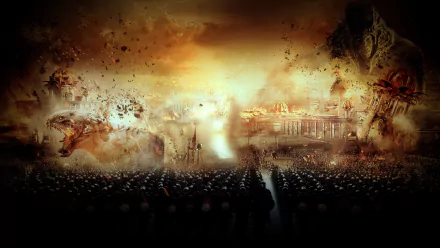 An epic HD wallpaper from Gods Of Egypt, featuring dramatic scenes of gods, massive beasts, and a chaotic battlefield, showcasing stunning visual effects and a mythical atmosphere.