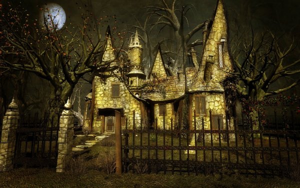 Artistic House Fantasy Fence Spooky HD Wallpaper | Background Image