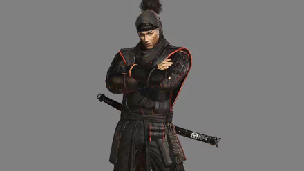 HD PC desktop wallpaper featuring a character from the video game Nioh dressed in samurai armor with a sword, set against a plain gray background.
