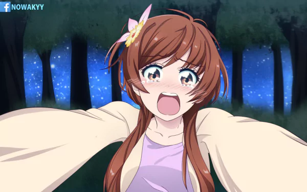 HD anime desktop wallpaper featuring Marika Tachibana from Nisekoi, set against a glowing night forest background.