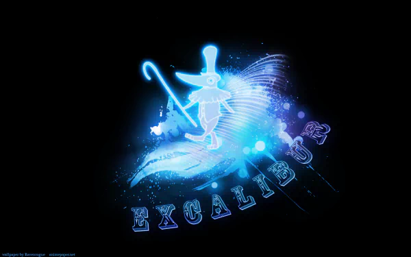 A vibrant HD wallpaper featuring Excalibur from the anime Soul Eater, depicted in glowing blue tones against a dark background, showcasing intricate details and dynamic effects.