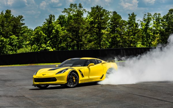 Vehicles Chevrolet Corvette (C7) Chevrolet Corvette Chevrolet Corvette Car Yellow Car Burnout HD Wallpaper | Background Image