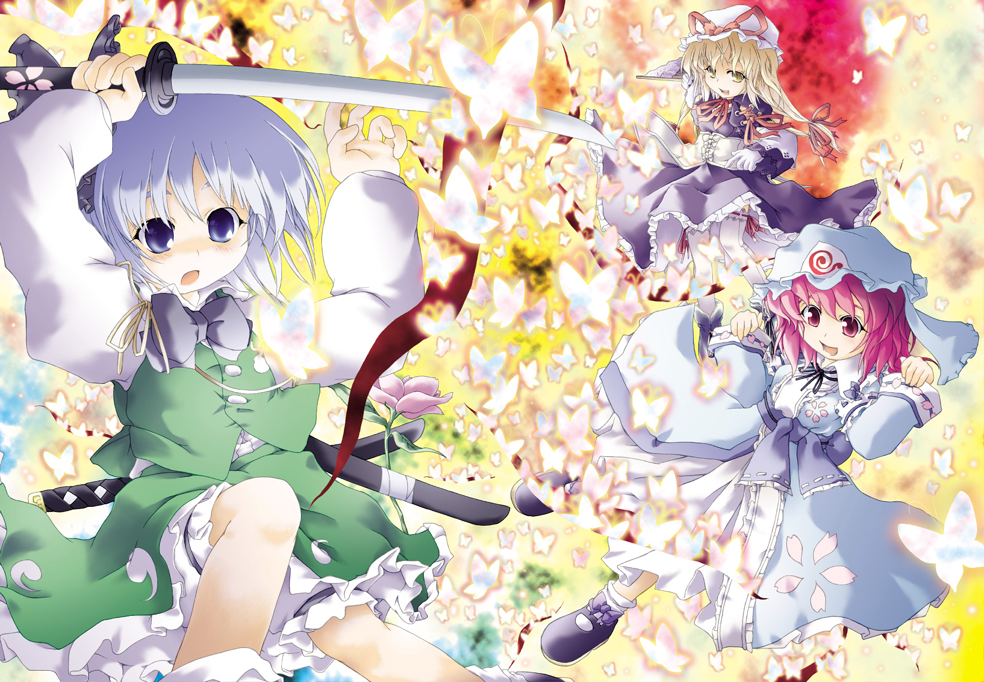 Touhou wallpaper. Youmu konpaku. Yuyuko and youmu. Youmu konpaku yuyuko saigyouji. Yuyuko saigyouji x youmu konpaku.