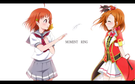 HD anime desktop wallpaper featuring Chika Takami from Love Live! Sunshine!! and Honoka Kousaka from Love Live! in a vibrant crossover moment.