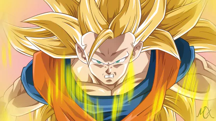 Goku in Super Saiyan 3 form, showcasing vibrant energy and flowing golden hair, captures the essence of Dragon Ball Z in this stunning 4K Ultra HD wallpaper.