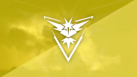 HD desktop wallpaper featuring the white Team Instinct logo of Zapdos from Pokémon Go against a vibrant yellow background.
