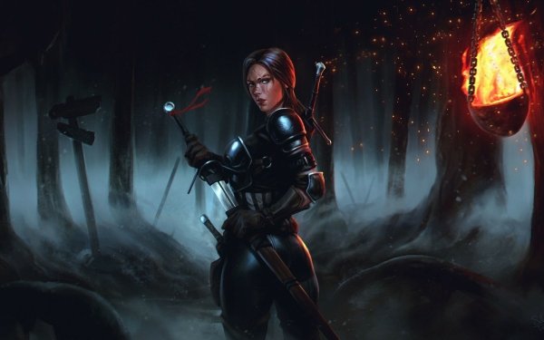 Fantasy Women Warrior Woman Warrior Sword Dark Night Forest Armor HD Wallpaper | Background Image
