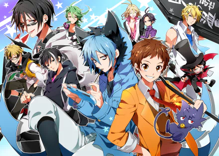 HD desktop wallpaper featuring characters from the anime Servamp, including Sakuya Watanuki, Tsubaki, Mahiru Shirota, Tetsu Sendagaya, Old Child, Licht Jekylland Todoroki, Snow Lily, Lawless, and Kuro.