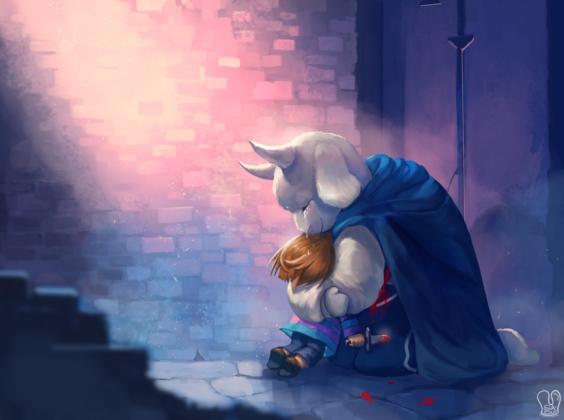 A heartwarming scene of Toriel and Frisk from Undertale, showcasing their bond in a beautifully illustrated HD wallpaper, with soft lighting and a magical atmosphere.
