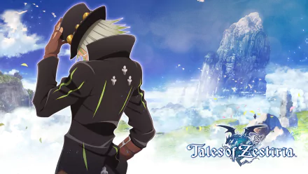 HD PC desktop wallpaper featuring Zaveid from the anime Tales of Zestiria the X, showcasing him against a vibrant sky and mountainous background.