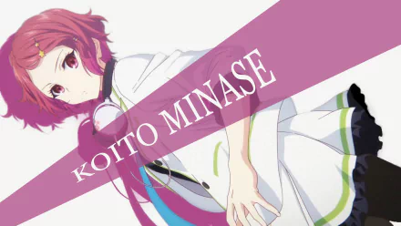 A vibrant desktop wallpaper featuring Koito Minase from the anime Musaigen no Phantom World (Myriad Colors Phantom World), showcasing her dynamic pose and colorful design.