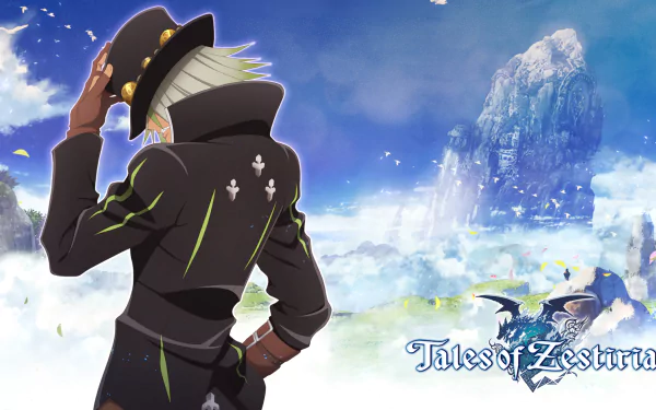 HD PC desktop wallpaper featuring Zaveid from the anime Tales of Zestiria the X, showcasing him against a vibrant sky and mountainous background.