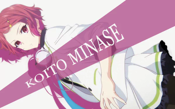 A vibrant desktop wallpaper featuring Koito Minase from the anime Musaigen no Phantom World (Myriad Colors Phantom World), showcasing her dynamic pose and colorful design.