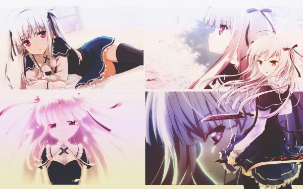HD desktop wallpaper featuring Julie Sigtuna from the anime Absolute Duo, with a collage of her different scenes and poses.