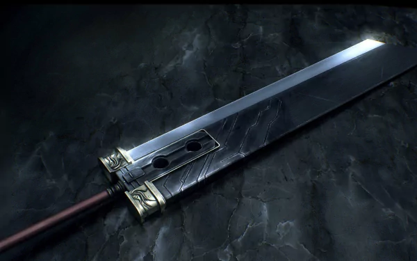 HD PC desktop wallpaper featuring the iconic Buster Sword from Final Fantasy VII, set against a dark, textured background.