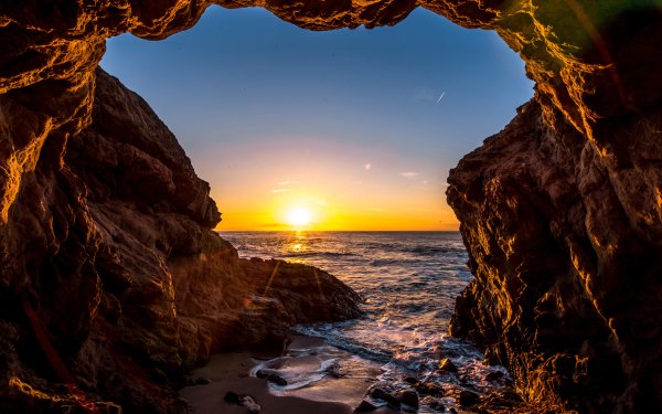 Earth Cave Caves Beach Ocean Sea Sunset Horizon HD Wallpaper | Background Image
