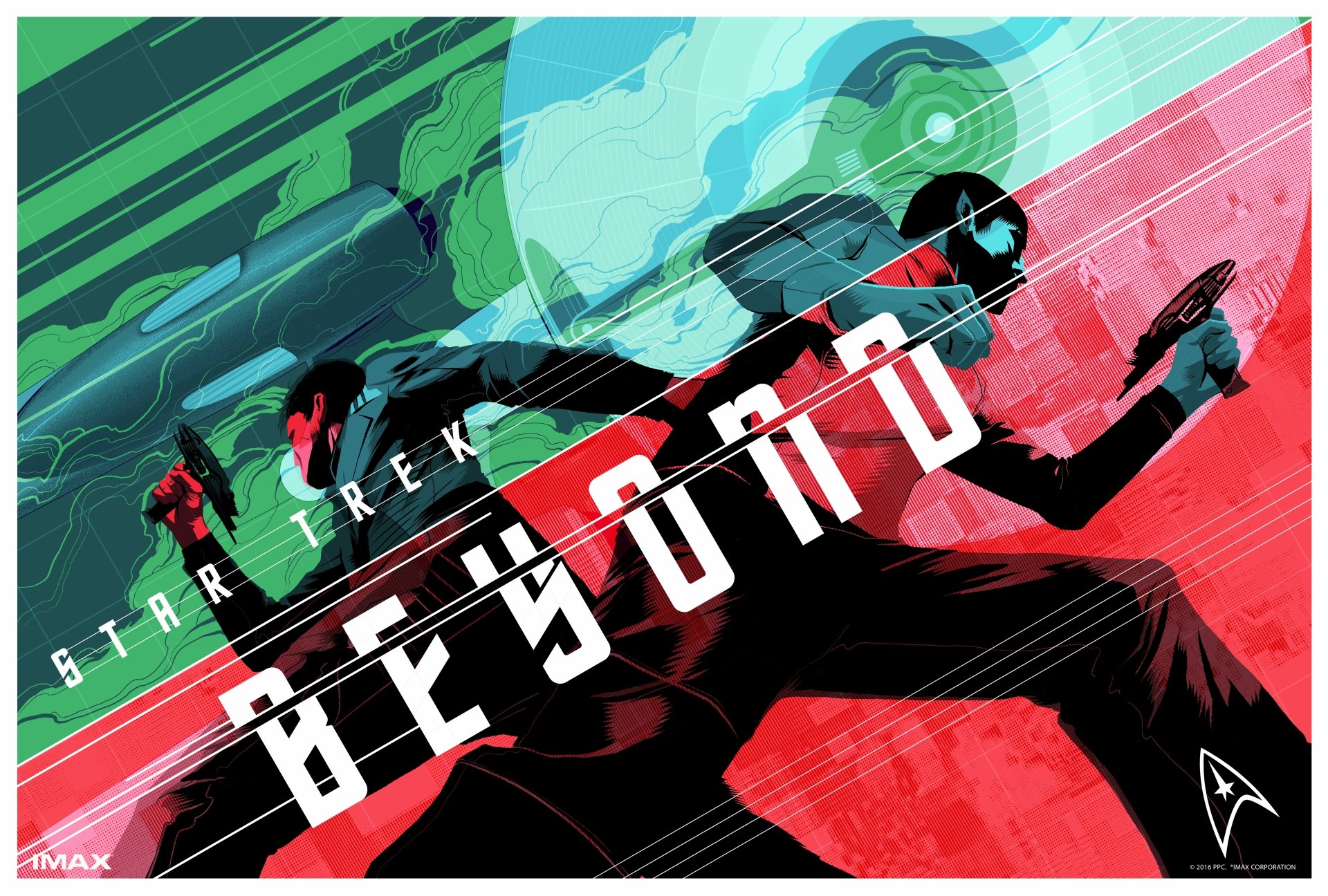 Vibrant 8K Ultra HD PC desktop wallpaper featuring stylized characters and bold typography from the movie Star Trek Beyond.