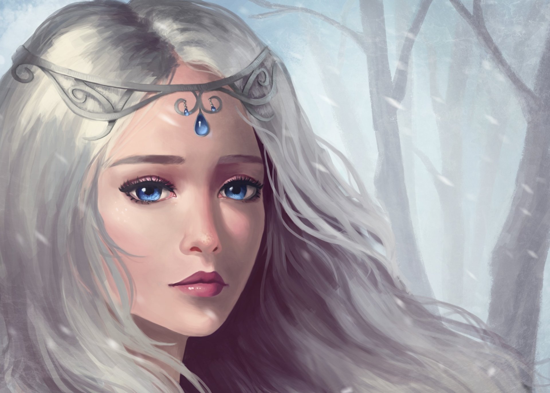 Download Blue Eyes White Hair Face Fantasy Woman Hd Wallpaper By Annie Deng