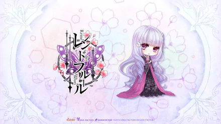 HD anime PC desktop wallpaper and background Reine des Fleurs, chibi purple-haired flower queen in a pink-and-black gown on a soft pastel floral backdrop with the series logo.
