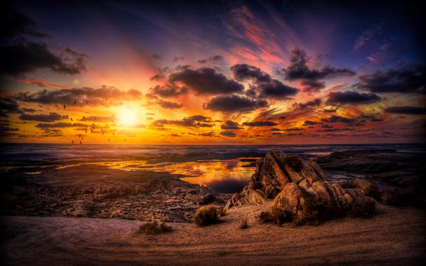 Earth Sunset Beach Ocean Sea Sky Sun Horizon HD Wallpaper | Background Image