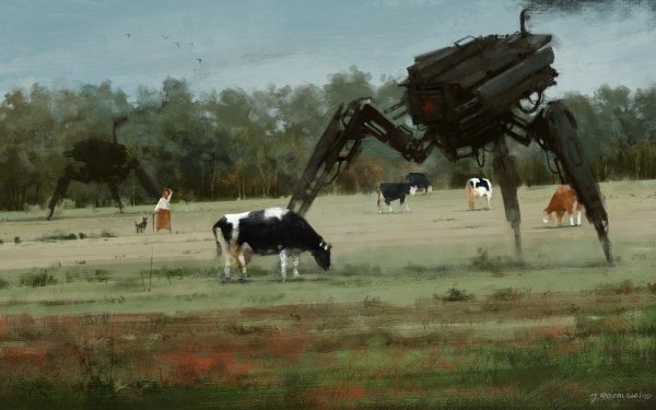 Sci Fi Robot Painting Cow HD Wallpaper | Background Image