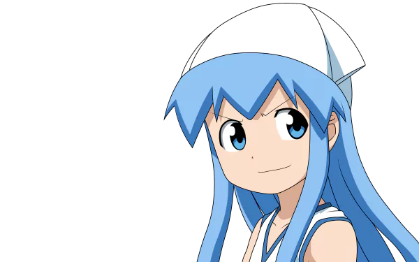 Ika Musume (Squid Girl) anime: blue‑haired girl in sailor hat, smiling; 8K Ultra HD PC desktop wallpaper/background.