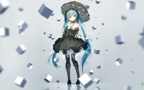 Anime Vocaloid Hatsune Miku Gothic Umbrella Long Hair Blue Hair Blue Eyes HD Wallpaper | Background Image