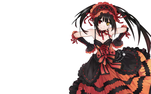 HD wallpaper featuring Kurumi Tokisaki from the anime Date A Live, showcasing her in a striking red and black outfit with long twin tails and a dramatic pose.