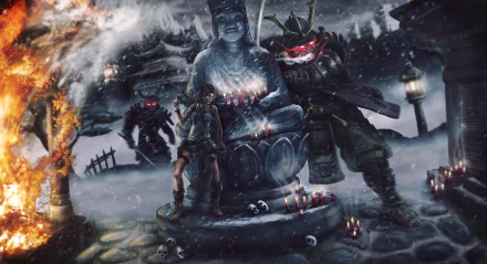 Lara Croft woman warrior samurai statue Tomb Raider video game Tomb Raider (2013) HD Desktop Wallpaper | Background Image