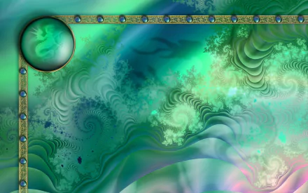 Abstract turquoise and green fractal design with jewelry-inspired details, creating a vibrant HD PC desktop wallpaper background.