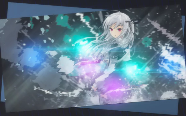 A vibrant HD wallpaper featuring Julie Sigtuna from the anime Absolute Duo, showcasing her with glowing effects against a dynamic background.
