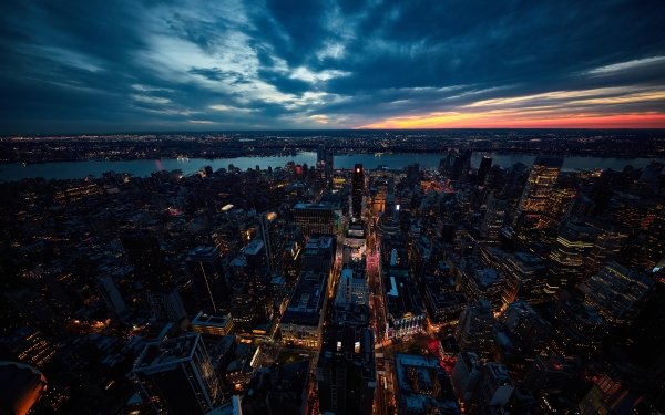 Man Made New York Cities United States City Building Night Sunset Cloud USA Horizon Cityscape Skyscraper HD Wallpaper | Background Image