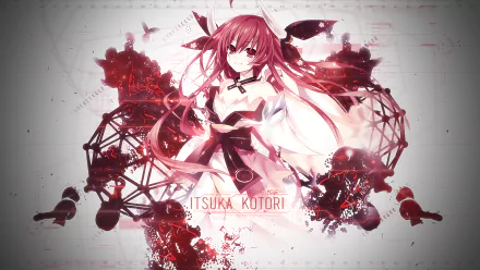 HD desktop wallpaper of Kotori Itsuka from the anime Date A Live, featuring a dynamic design with vibrant red and white hues.