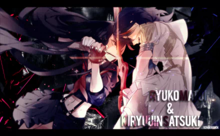 HD anime desktop wallpaper featuring Satsuki Kiryūin and Ryūko Matoi from Kill La Kill in an intense, dynamic close combat scene.