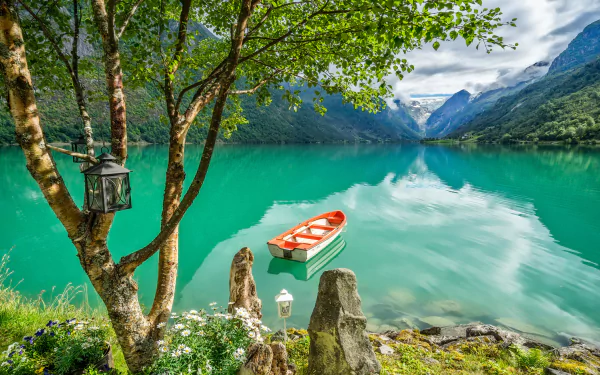  Boat on a Turquoise Lake