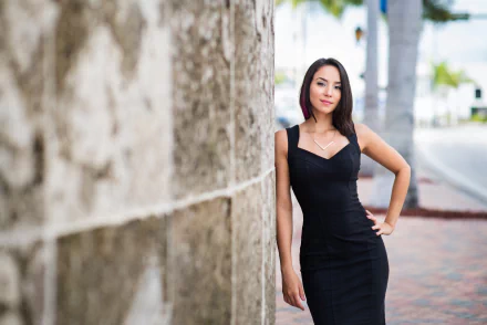 black dress brunette woman model HD Desktop Wallpaper | Background Image