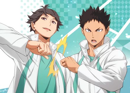 A dynamic HD anime wallpaper featuring characters from Haikyū!!, showcasing a vibrant moment of camaraderie and excitement in a sports-themed design.