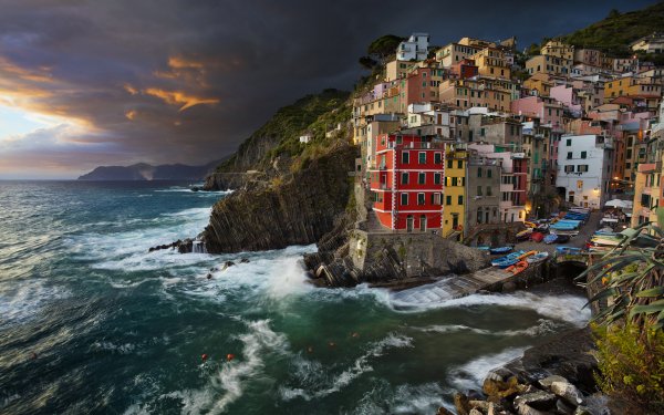 Man Made Riomaggiore Towns Italy Ocean Sea Cinque Terre House HD Wallpaper | Background Image