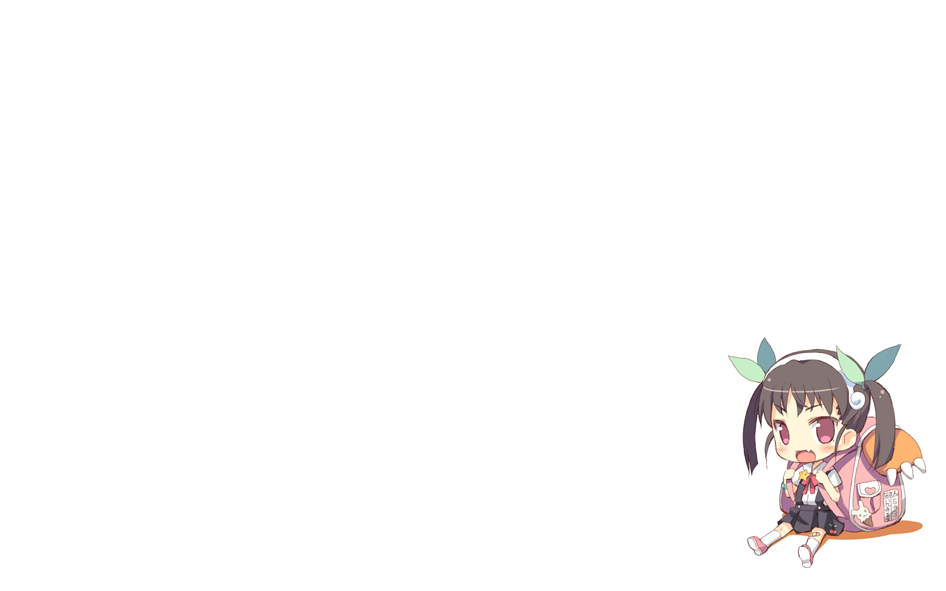 HD PC desktop wallpaper featuring Mayoi Hachikuji from the Monogatari anime series in a cute, colorful style on a clean white background.