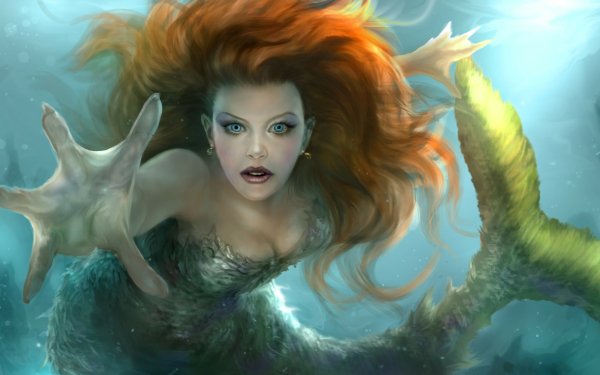 Fantasy Mermaid Underwater Red Hair Blue Eyes HD Wallpaper | Background Image