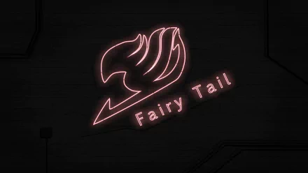 Neon pink Fairy Tail guild emblem glowing against a dark background, designed as an HD PC desktop wallpaper from the anime Fairy Tail.