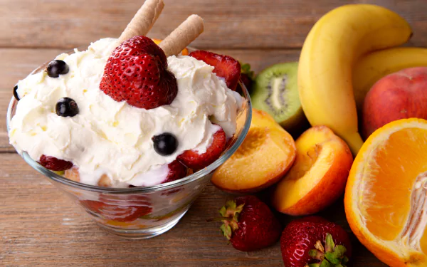 peach banana cream strawberry food fruit HD Desktop Wallpaper | Background Image