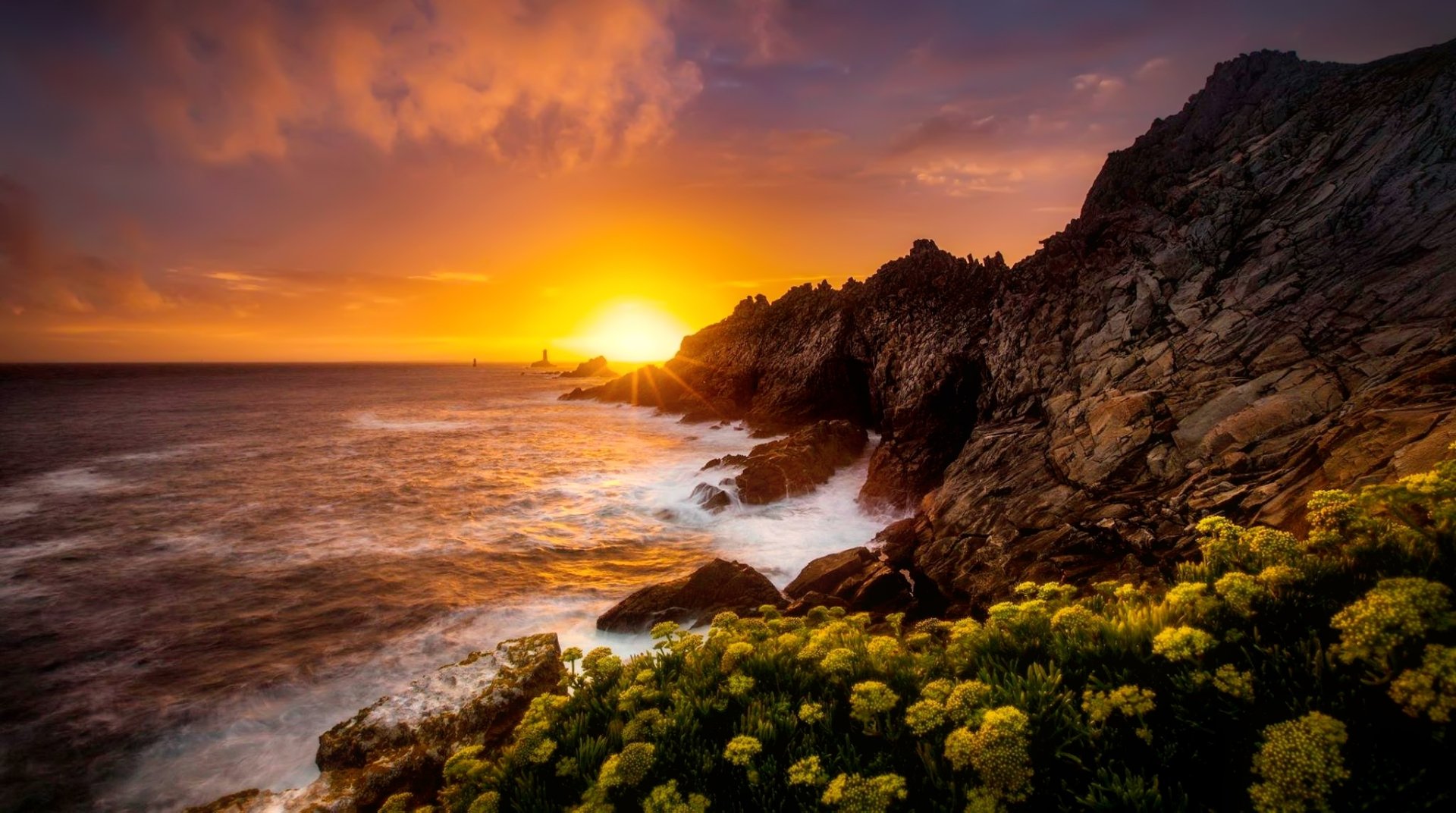 Download Horizon Sunset Flower Sea Ocean Coast Nature Coastline HD Wallpaper by Dennis Liang