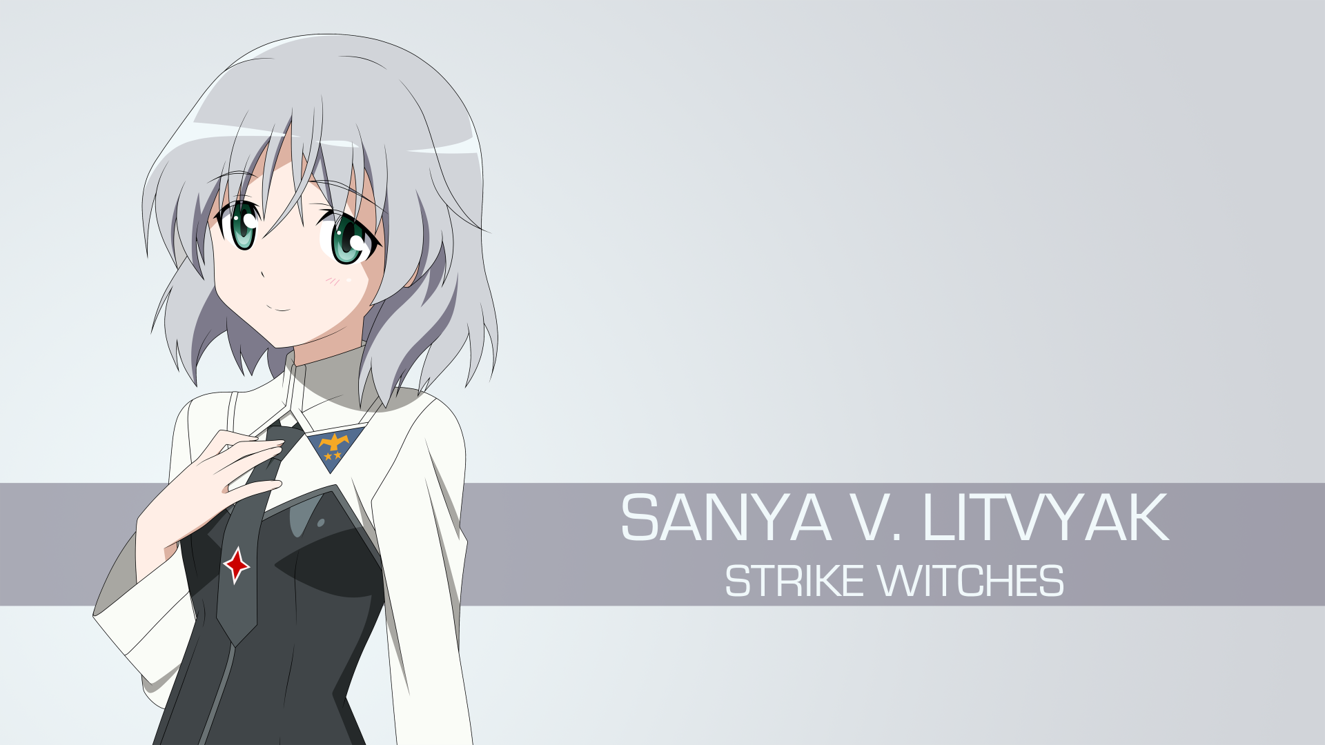 Anime-style 4K Ultra HD desktop wallpaper of Sanya V. Litvyak from Strike Witches, featuring her with silver hair and a calm expression against a light background.