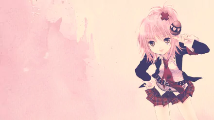 HD anime desktop wallpaper featuring a Shugo Chara character with pink hair, dressed in a school uniform, set against a soft pastel pink background.