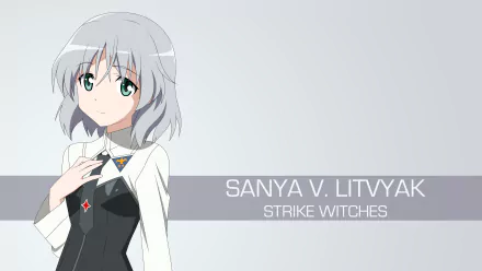 Anime-style 4K Ultra HD desktop wallpaper of Sanya V. Litvyak from Strike Witches, featuring her with silver hair and a calm expression against a light background.